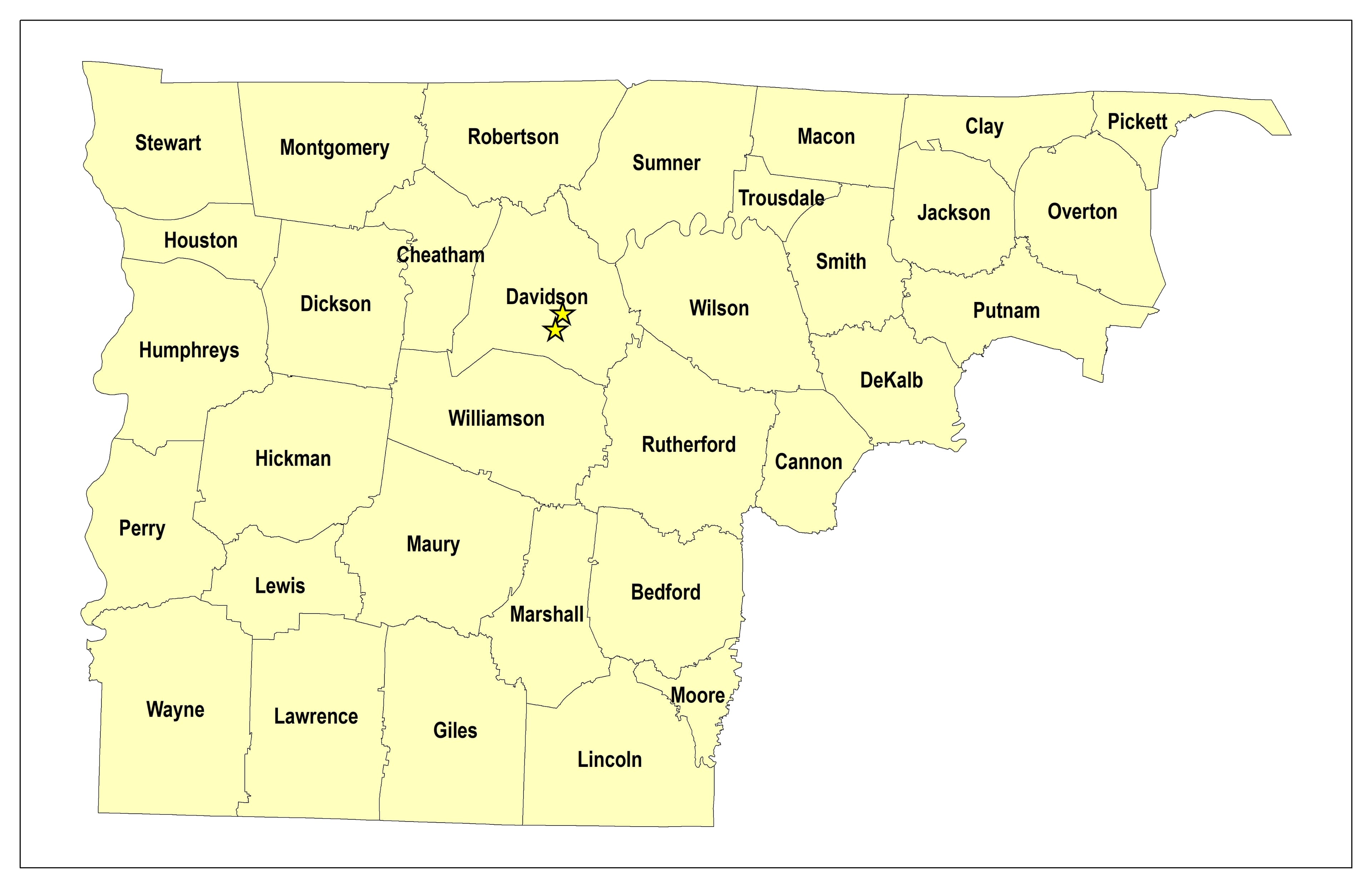 Middle Tennessee county map showing InspectShield service area